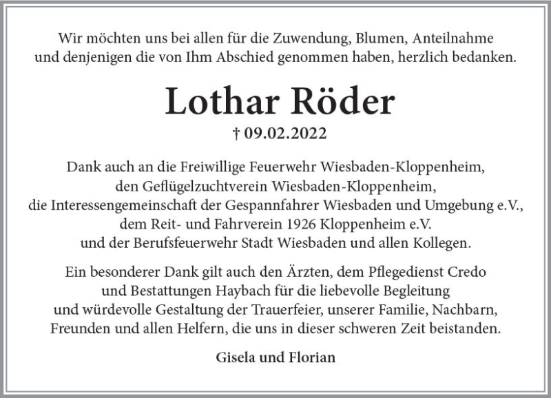  Traueranzeige für Lothar Räder vom 19.03.2022 aus vrm-trauer Wiesbadener Kurier