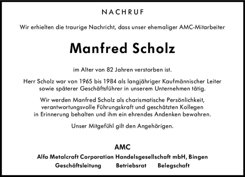  Traueranzeige für Manfred Scholz vom 30.03.2022 aus vrm-trauer Allgemeine  Zeitung Ingelheim-Bingen