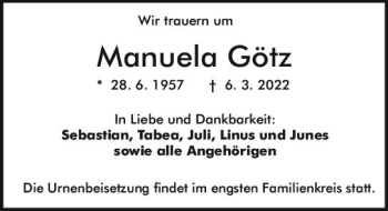 Traueranzeige von Manuela Götz von vrm-trauer Darmstädter Echo