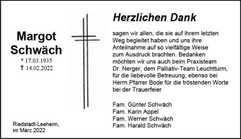Traueranzeige von Margot Schwäch von vrm-trauer Groß-Gerauer Echo