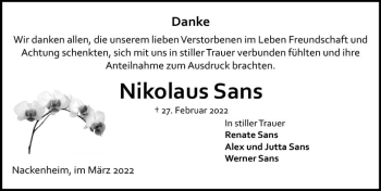 Traueranzeige von Nikolaus Sans von vrm-trauer AZ Mainz