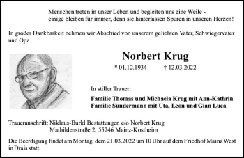 Traueranzeige von Norbert Krug von vrm-trauer AZ Mainz