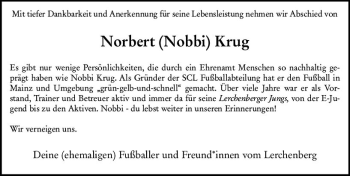 Traueranzeige von Norbert Krug von vrm-trauer AZ Mainz
