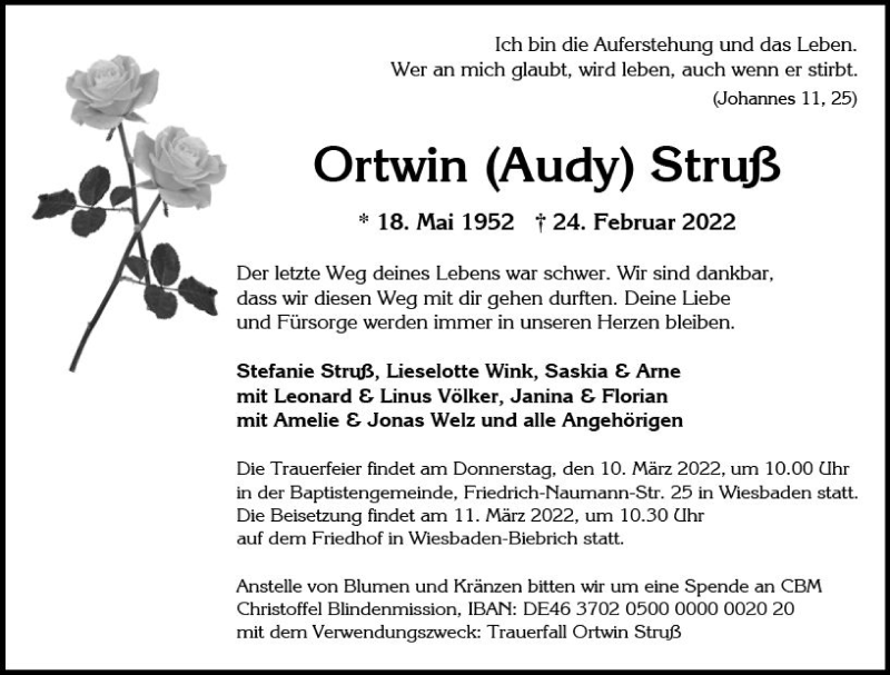  Traueranzeige für Ortwin Struß vom 05.03.2022 aus vrm-trauer Wiesbadener Kurier