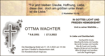 Traueranzeige von Ottma Wachter von vrm-trauer AZ Mainz