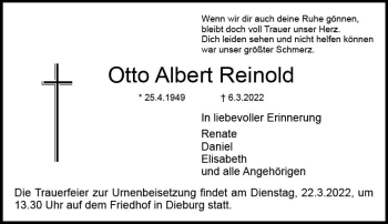 Traueranzeige von Otto Albert Reinold von vrm-trauer DieburgerAnzeiger/Groß-Zimmerner Lokala