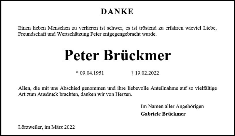  Traueranzeige für Peter Brückmer vom 26.03.2022 aus vrm-trauer AZ Mainz