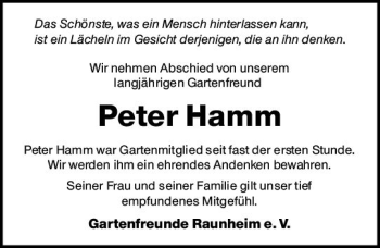 Traueranzeige von Peter Hamm von vrm-trauer Rüsselsheimer Echo / MainSpitze