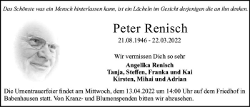 Traueranzeige von Peter Renisch von vrm-trauer Darmstädter Echo