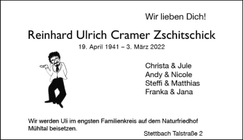 Traueranzeige von Reinhard Ulrich Cramer Zschitschick von vrm-trauer Darmstädter Echo