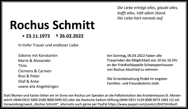  Traueranzeige für Rochus Schmitt vom 04.03.2022 aus vrm-trauer Allg. Zeitung Bad Kreuznach