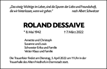 Traueranzeige von Roland Dessaive von vrm-trauer Darmstädter Echo