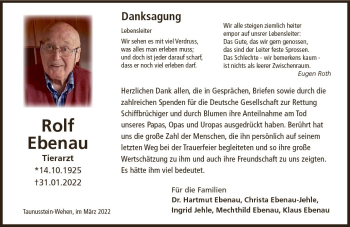Traueranzeige von Rolf Ebenau von vrm-trauer Wiesbadener Kurier
