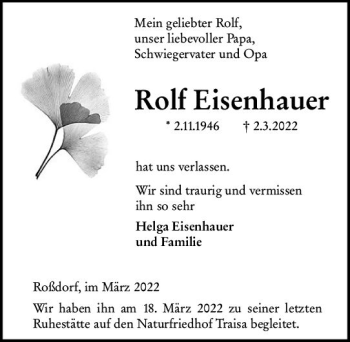 Traueranzeige von Rolf Eisenhauer von vrm-trauer Darmstädter Echo