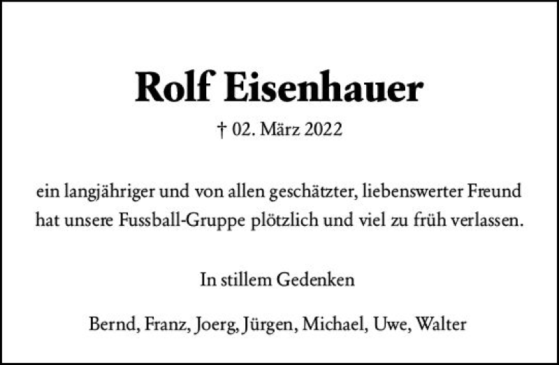  Traueranzeige für Rolf Eisenhauer vom 19.03.2022 aus vrm-trauer Darmstädter Echo