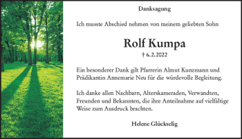 Traueranzeige von Rolf Kumpa von vrm-trauer Wormser Zeitung