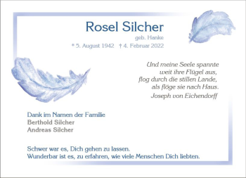Traueranzeige von Rosel Silcher von vrm-trauer Wiesbadener Kurier