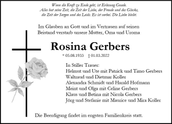 Traueranzeige von Rosina Gerbers von vrm-trauer AZ Mainz