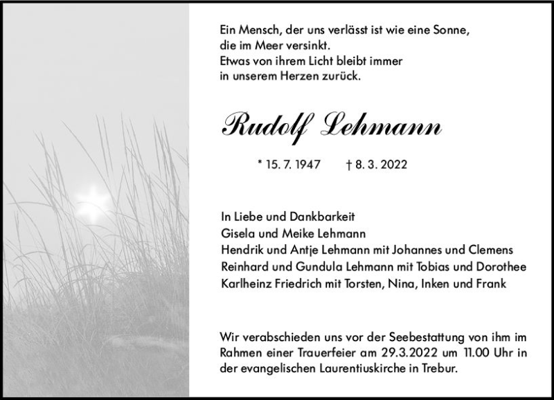  Traueranzeige für Rudolf Lehmann vom 23.03.2022 aus vrm-trauer Rüsselsheimer Echo / MainSpitze