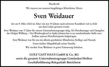 Traueranzeige von Sven Weidauer von vrm-trauer Allgemeine  Zeitung Ingelheim-Bingen