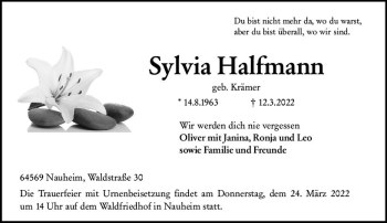 Traueranzeige von Sylvia Halfmann von vrm-trauer Rüsselsheimer Echo / MainSpitze
