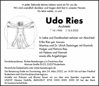 Traueranzeige von Udo Ries von vrm-trauer AZ Mainz