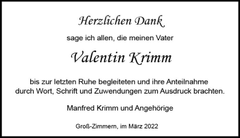 Traueranzeige von Valentin Klimm von vrm-trauer DieburgerAnzeiger/Groß-Zimmerner Lokala