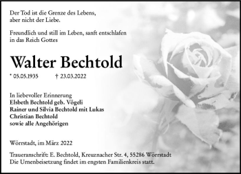 Traueranzeige von Walter Bechtold von vrm-trauer Allgemeine Zeitung Alzey