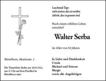 Traueranzeige von Walter Serba von vrm-trauer Groß-Gerauer Echo