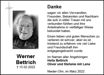 Traueranzeige von Werner Bettrich von vrm-trauer AZ Mainz