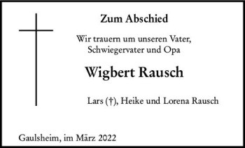 Traueranzeige von Wigbert Rausch von vrm-trauer Allgemeine  Zeitung Ingelheim-Bingen