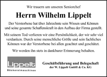 Traueranzeige von Wilhelm Lippelt von vrm-trauer Darmstädter Echo