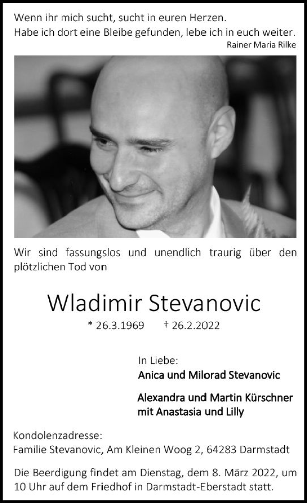  Traueranzeige für Wladimir Stevanovic vom 05.03.2022 aus vrm-trauer Darmstädter Echo