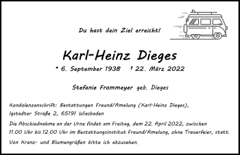 Traueranzeige von Karl-Heinz Dieges von VRM-TRAUER