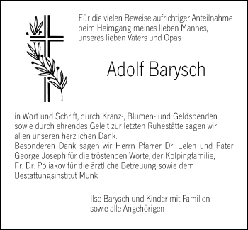 Traueranzeige von Adolf Barysch von vrm-trauer Hochheimer Zeitung