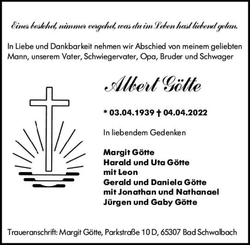  Traueranzeige für Albert Götte vom 09.04.2022 aus vrm-trauer Wiesbadener Kurier