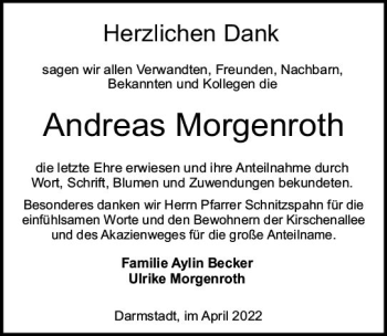 Traueranzeige von Andreas Morgenroth von vrm-trauer Darmstädter Echo