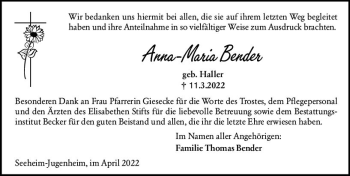 Traueranzeige von Anna-Maria Bender von vrm-trauer Darmstädter Echo