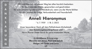 Traueranzeige von Anneli Hieronymus von vrm-trauer Odenwälder Echo
