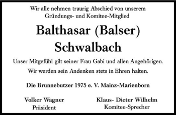 Traueranzeige von Balthasar Schwalbach von vrm-trauer AZ Mainz