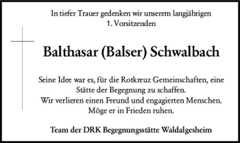 Traueranzeige von Balthasar Schwalbach von vrm-trauer AZ Mainz