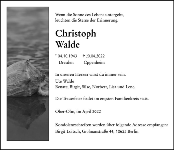 Traueranzeige von Christoph Walde von vrm-trauer AZ Mainz