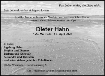 Traueranzeige von Dieter Hahn von vrm-trauer Wiesbadener Kurier