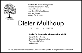 Traueranzeige von Dieter Multhaup von vrm-trauer DieburgerAnzeiger/Groß-Zimmerner Lokala