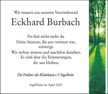 Traueranzeige von Eckhard Burbach von vrm-trauer Allgemeine  Zeitung Ingelheim-Bingen