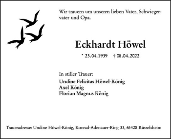 Traueranzeige von Eckhardt Höwel von vrm-trauer Rüsselsheimer Echo / MainSpitze