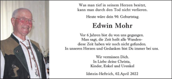 Traueranzeige von Edwin Mohr von vrm-trauer Idsteiner Zeitung