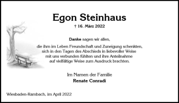 Traueranzeige von Egon Steinhaus von vrm-trauer Wiesbadener Kurier