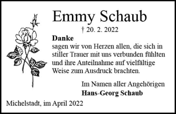 Traueranzeige von Emmy Schaub von vrm-trauer Odenwälder Echo