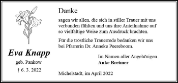 Traueranzeige von Eva Knapp von vrm-trauer Odenwälder Echo